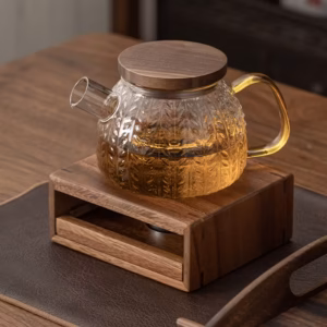 shoppy walnut wood teapot warmer stand