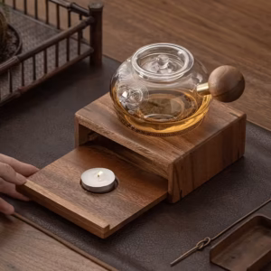 shoppy walnut wood teapot warmer stand