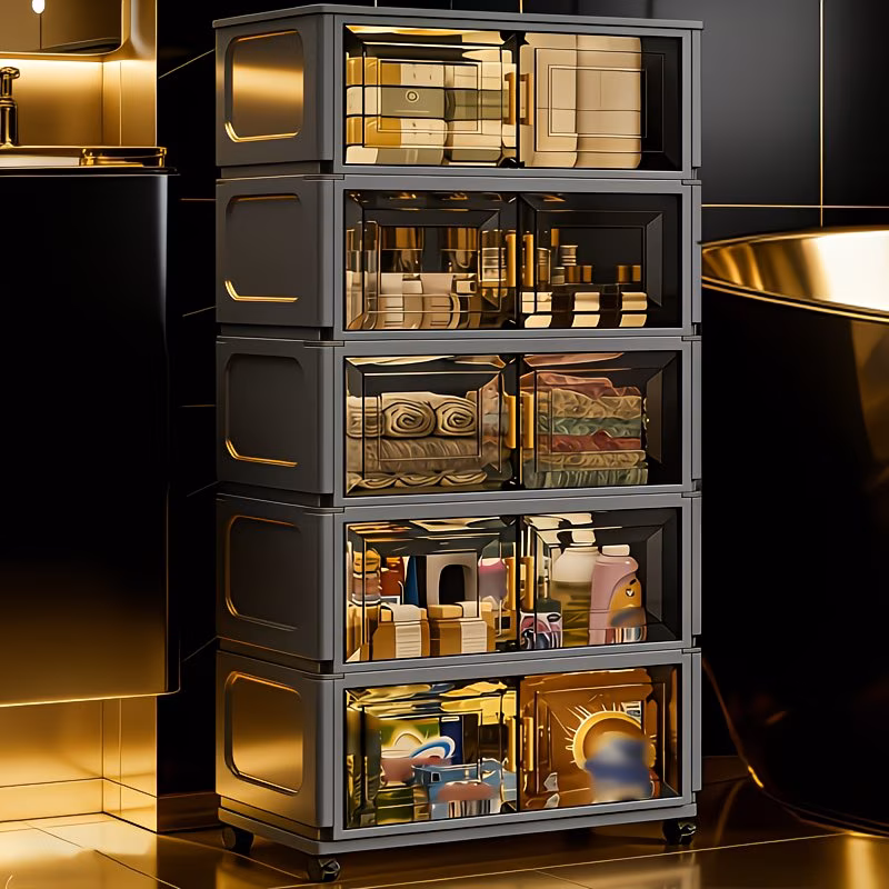Shoppy 6-Tier Stackable Storage Bins with Lids – Foldable Shower Organizer, Magnetic Doors & Wheels, Modular Cube Shelving Shoppy stackable storage bins with lids