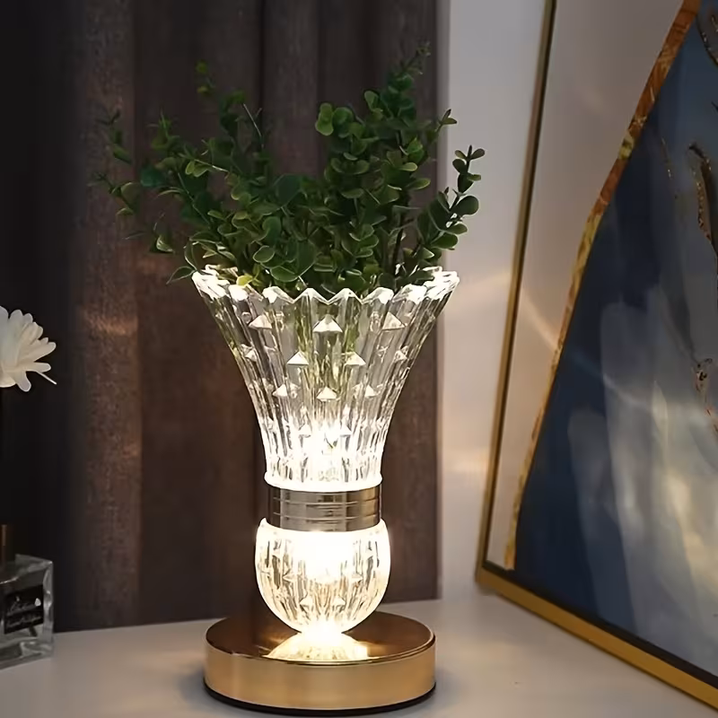 Shoppy Crystal Vase Table Lamp – Touch Control, Adjustable Brightness, USB Rechargeable with 3 Color Modes Shoppy crystal vase table lamp rechargeable