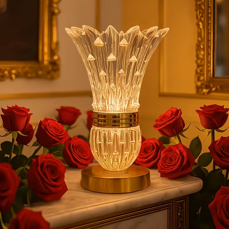Shoppy Crystal Vase Table Lamp – Touch Control, Adjustable Brightness, USB Rechargeable with 3 Color Modes Shoppy crystal vase table lamp rechargeable