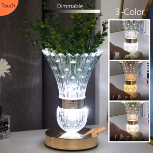 Shoppy Crystal Vase Table Lamp – Touch Control, Adjustable Brightness, USB Rechargeable with 3 Color Modes Shoppy crystal vase table lamp rechargeable