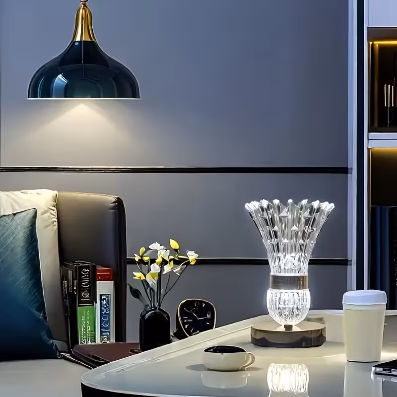 Shoppy Crystal Vase Table Lamp – Touch Control, Adjustable Brightness, USB Rechargeable with 3 Color Modes Shoppy crystal vase table lamp rechargeable