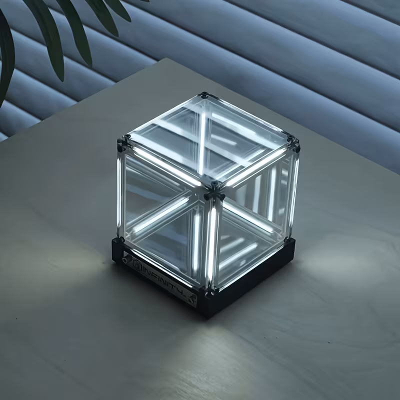 Shoppy 2D Flat Cyberpunk Infinity Cube Ambient Light – 3D Mirror Effect, Creative Desktop Ornament for Bedroom & Gaming Room Shoppy cyberpunk infinity cube ambient light