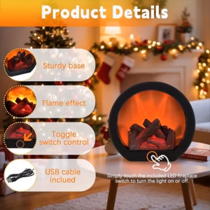 Shoppy Simulated Flameless Fireplace Light – USB/Battery Powered, Realistic Flame Effect for Home & Christmas Decor Shoppy simulated flameless fireplace light