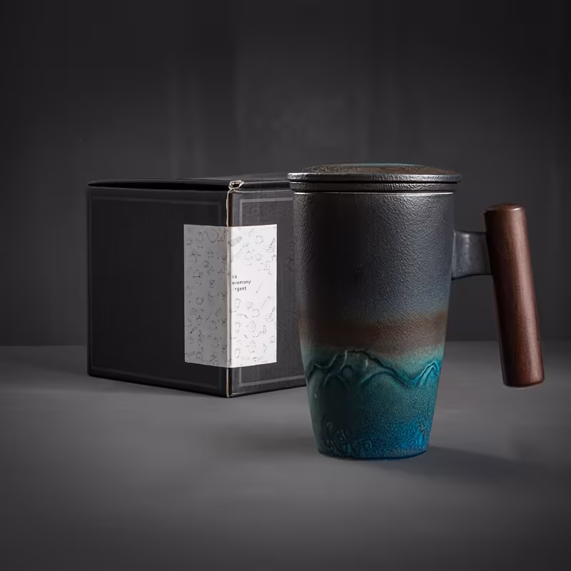 Shoppy Handmade Large Ceramic Tea Mug with Strainer – Retro Pottery Tea Cup for Home & Office Shoppy handmade ceramic tea mug with strainer