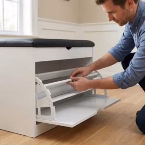 Shoppy shoe cabinet with cushioned stool
