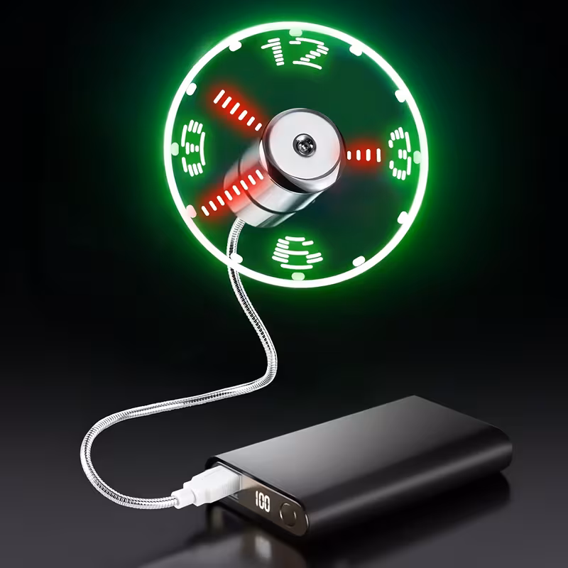 Shoppy Flexible USB LED Clock Fan – Real Time Display, Portable Mini Cooling Fan for Laptop & Computer Shoppy USB LED clock fan