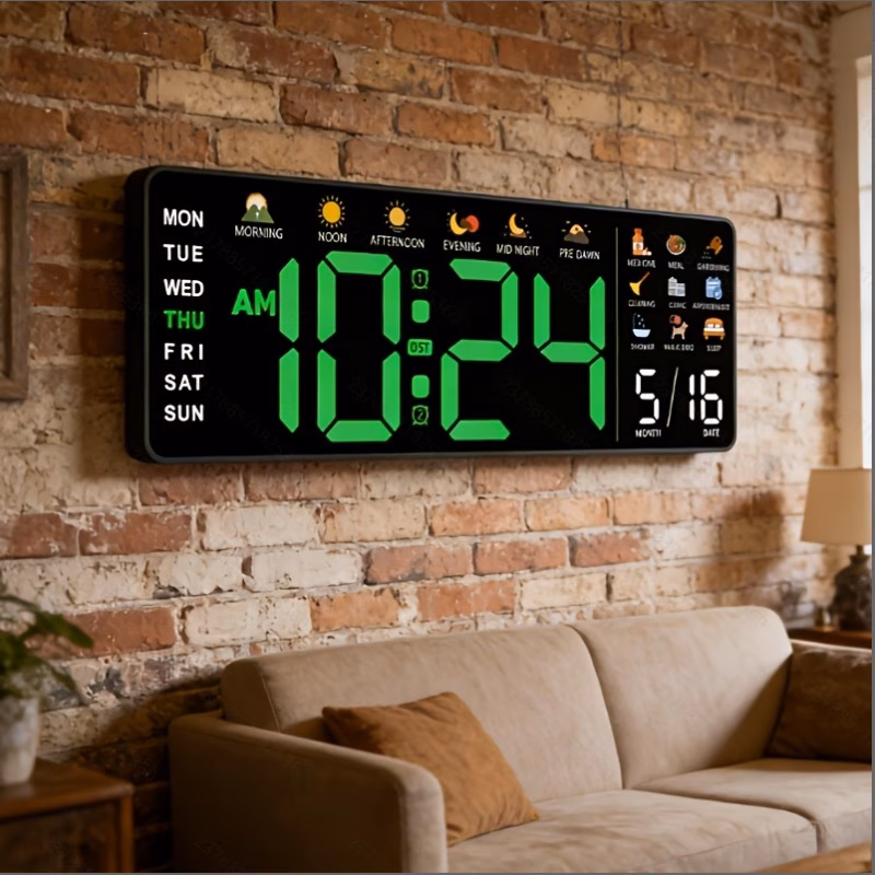 Shoppy 16-Inch Large Digital Wall Clock – LED Display, USB Powered, Daylight Saving Time Support for Living Room & Bedroom Shoppy large digital wall clock 16 inch