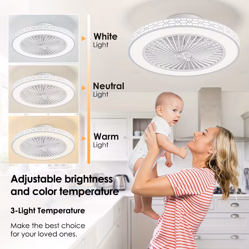 Shoppy 20" Flush Mount Bladeless Ceiling Fan with Lights – Low Profile, Reversible, Dimmable LED, 4 Speeds, 3 Color Temperatures Shoppy flush mount bladeless ceiling fan with lights