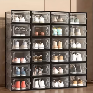 Shoppy stackable shoe organizer clear plastic 24 pack