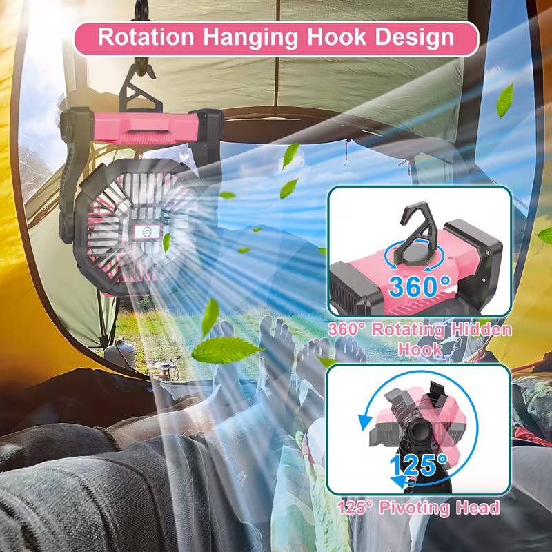 Shoppy 3-in-1 Camping Fan – Battery Powered with LED Lantern, Timer & Rotating Head, Portable for Tent, BBQ & Travel Shoppy 3 in 1 camping fan with led lantern
