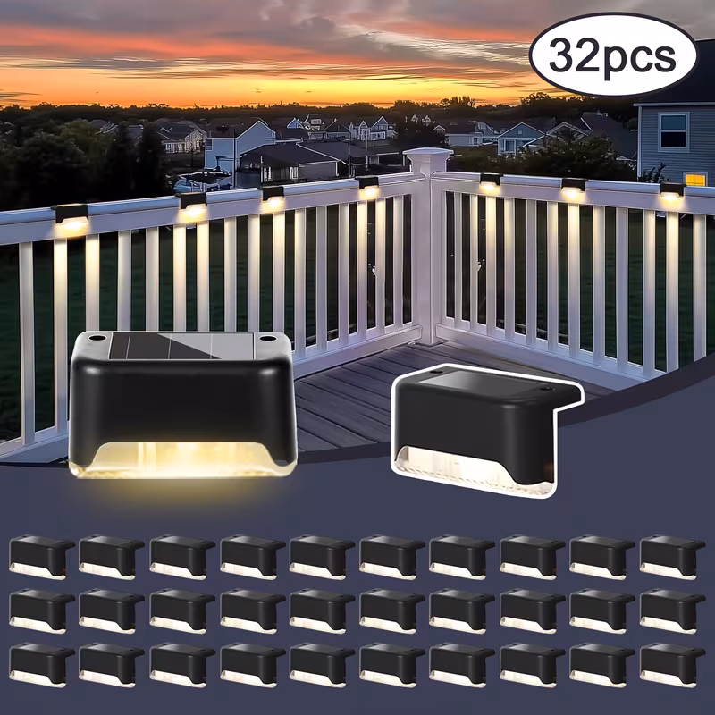 Shoppy 32-Pack Solar Deck Light – Automatic On/Off, Warm White LED, 12-Hour Lighting for Outdoor Stairs, Fences & Passages Shoppy solar deck light 32 pack automatic