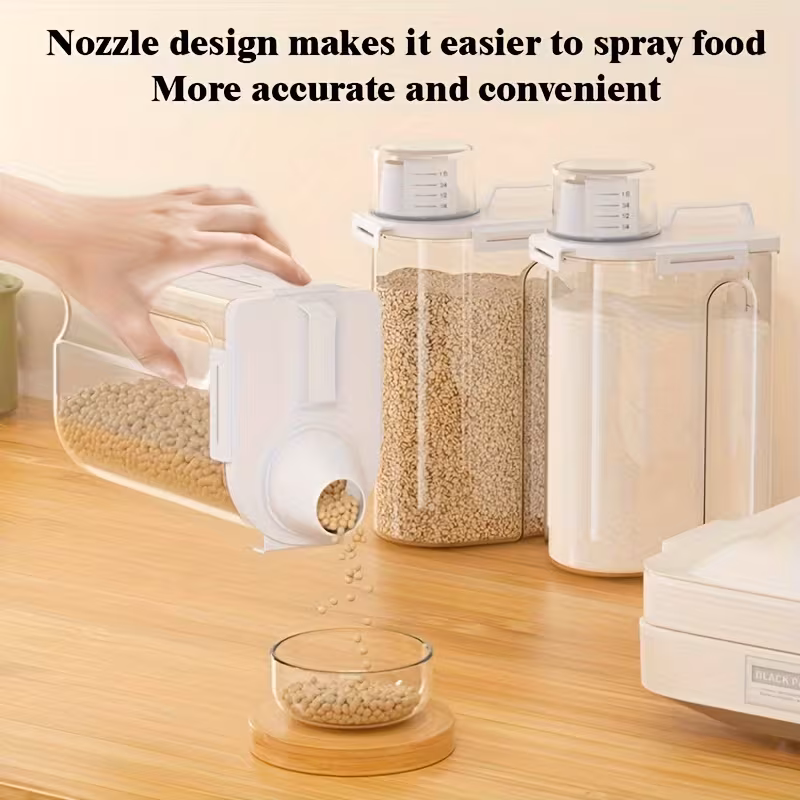 Shoppy 4-Piece Rice Storage Container – 2.25kg Capacity, Sealed Dry Grain Box with Pouring Port, Transparent Plastic for Flour & Snacks Shoppy rice storage container with pour spout 2.25kg