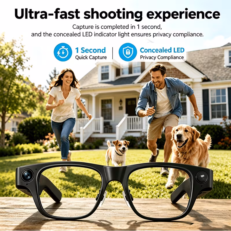 Shoppy 8MP AI Smart Glasses – Camera, Translation & Audio, Wireless Calling, HD Video Recording, Real-Time Translation Shoppy AI Smart Glasses