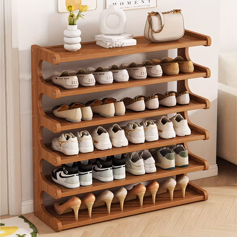 Shoppy Bamboo Shoe Rack – 6/15/24 Pair Capacity, Wood Grain Finish, Space-Saving Entryway Organizer (6-Tier) Shoppy bamboo shoe rack for entryway