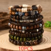 Shoppy Bohemian Wooden Bead Bracelet Set – Handmade Vintage Bangle, Stackable Couple Bracelets for Men & Women (10/11/16/25 Strands) Shoppy bohemian wooden bead bracelet set stackable