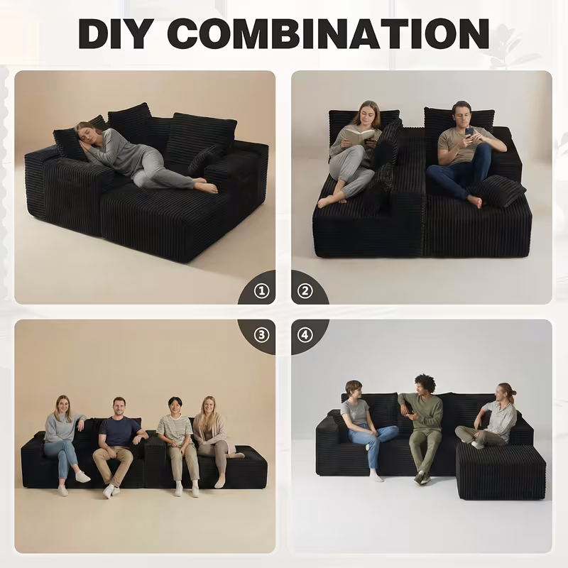 Shoppy Boneless Modular Corduroy Sofa – Oversized L-Shaped Sectional with Chaise, Plush Fluffy Pillows & Cushion, No Assembly Required Shoppy boneless modular corduroy sofa no assembly
