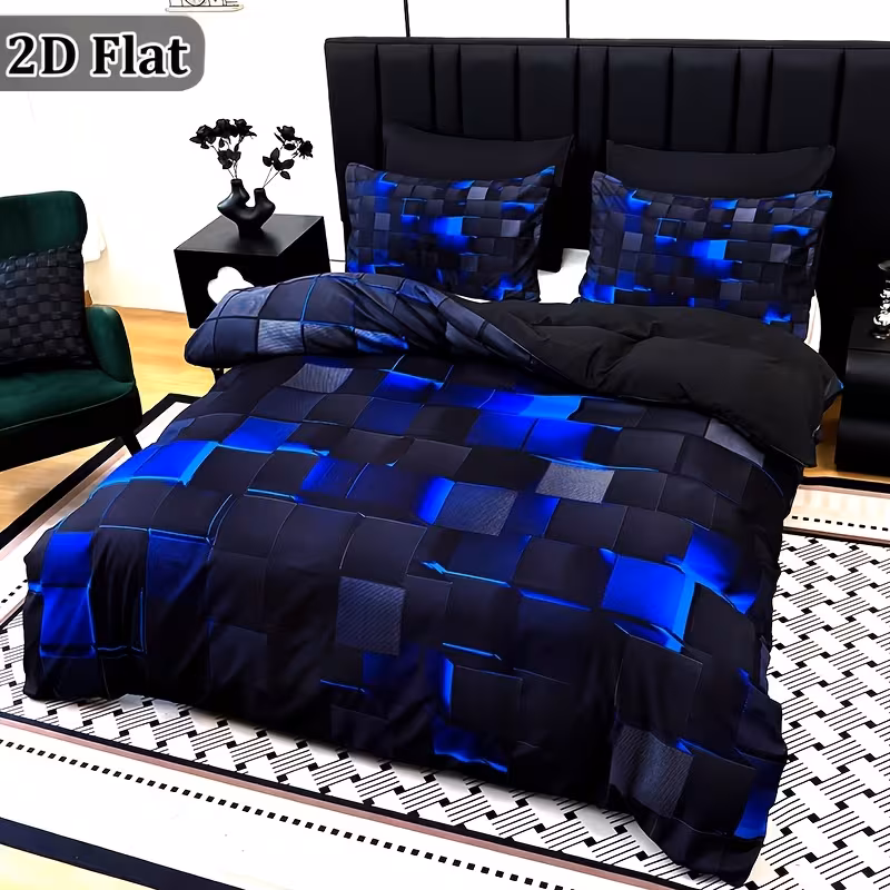Shoppy 3-Piece Cool Technology Digital Print Quilt Cover Set – King Size, Blue, Four Seasons, 1 Quilt Cover + 2 Pillowcases (No Filling) Shoppy cool technology quilt cover set 3 piece