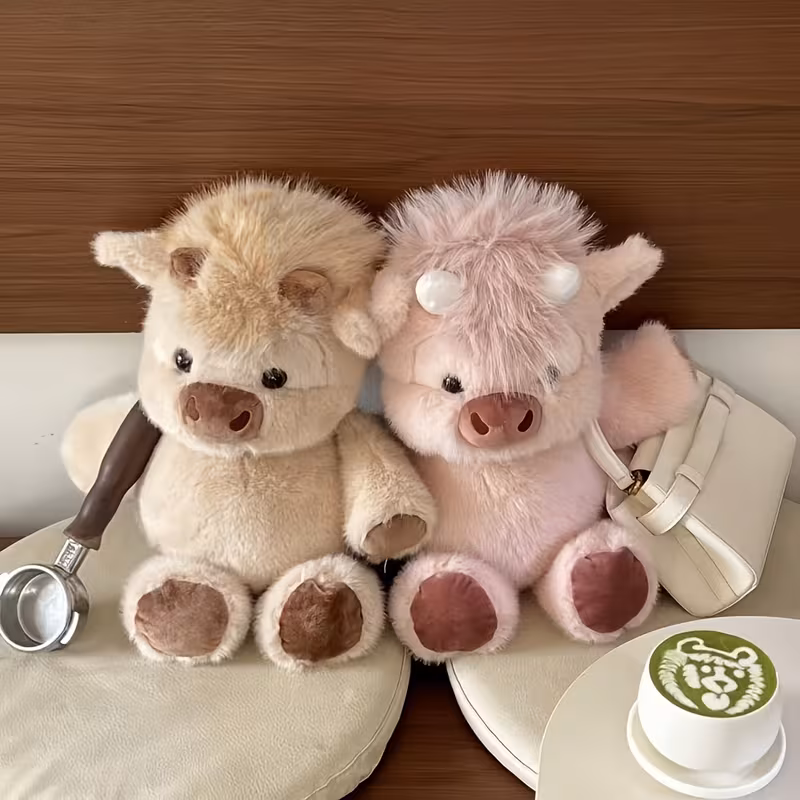 Shoppy Kawaii Highland Cow Stuffed Animal – 40cm Soft Plush Toy, Cute Pink & Light Brown, Perfect Valentine's Day Gift for Girls Shoppy kawaii highland cow stuffed animal plush