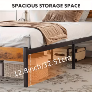 Shoppy Metal Frame Bed Frame with Headboard – Sturdy Wood Slats, 800 lbs Capacity, No Box Spring, Includes Bedside Organizer Option Shoppy metal bed frame with headboard no box spring