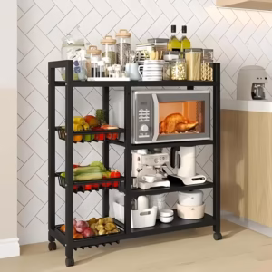 Shoppy movable storage rack with wire baskets