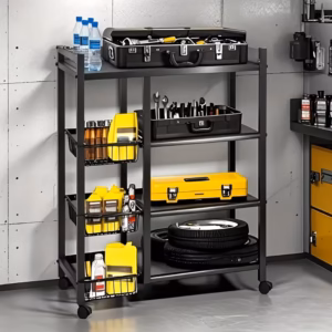 Shoppy movable storage rack with wire baskets