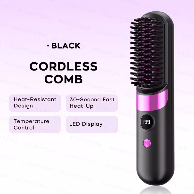 Shoppy Multifunctional Hair Straightener & Curler – USB Rechargeable, 4-Level Temperature, LED Display, Cordless Styling Brush Shoppy multifunctional hair straightener brush cordless
