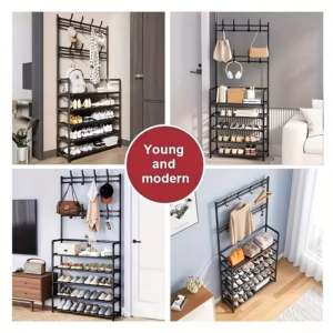 Shoppy Multifunctional Hallway Shoe & Hat Storage Rack – Freestanding Organizer, Shoe Shelves & Hanging Clothes Rack for Living Room, Entryway, or Balcony Shoppy multifunctional shoe and hat storage rack
