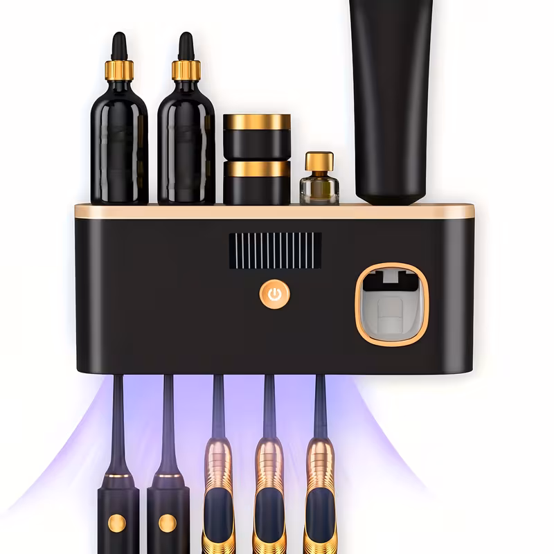 Shoppy Smart Toothbrush Organizer – Automatic Toothpaste Dispenser & 5-Slot Storage, Wall-Mounted, USB Rechargeable for Bathroom Shoppy smart toothbrush organizer with automatic dispenser