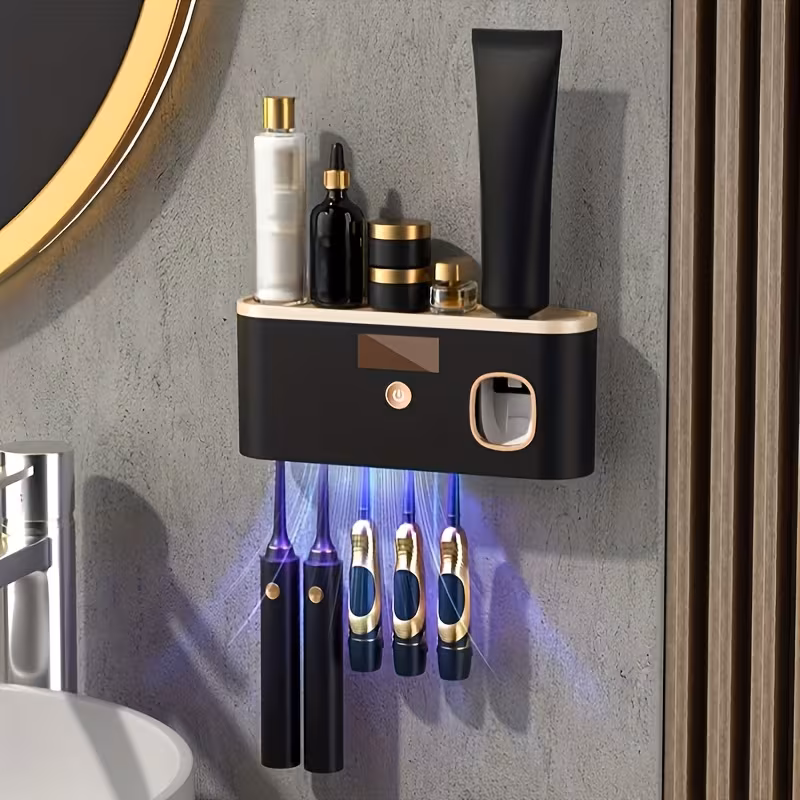 Shoppy Smart Toothbrush Organizer – Automatic Toothpaste Dispenser & 5-Slot Storage, Wall-Mounted, USB Rechargeable for Bathroom Shoppy smart toothbrush organizer with automatic dispenser