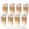 Shoppy 8-Piece Square Glass Cups with Lids – 13oz, Includes Straws & Cleaning Brush, BPA-Free for Home, Office, or Weddings Shoppy square glass cups with lids set