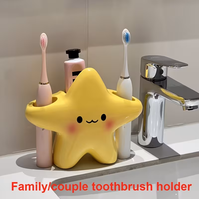 Shoppy Star-Shaped Toothbrush Holder – Cute Face Freestanding Bathroom Organizer, Space-Saving Plastic Toothbrush & Toothpaste Holder Shoppy star shaped toothbrush holder cute face
