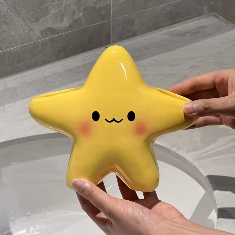 Shoppy Star-Shaped Toothbrush Holder – Cute Face Freestanding Bathroom Organizer, Space-Saving Plastic Toothbrush & Toothpaste Holder Shoppy star shaped toothbrush holder cute face