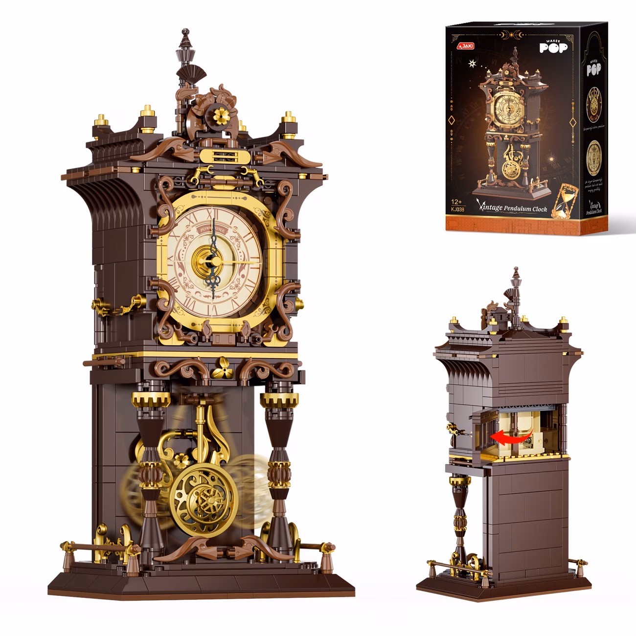 Shoppy Vintage Swing Clock Building Blocks Set – Real Working Mechanical Clock with Pendulum & Rotating Dial, Steampunk Home Decor Shoppy vintage swing clock building blocks set