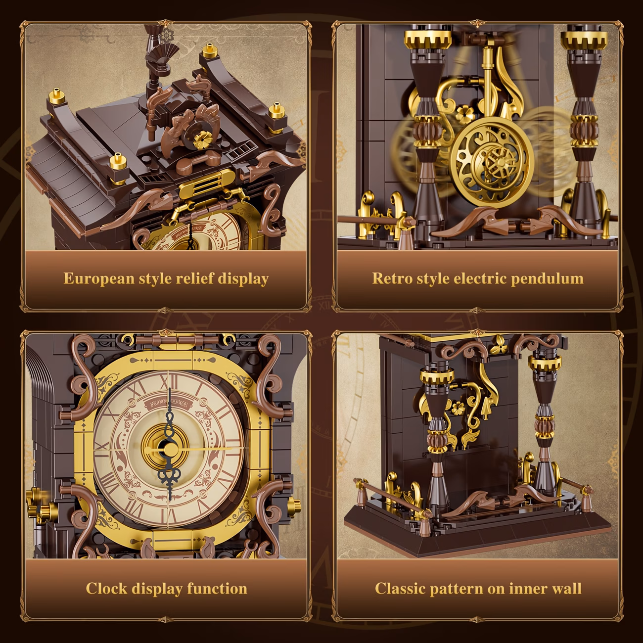 Shoppy Vintage Swing Clock Building Blocks Set – Real Working Mechanical Clock with Pendulum & Rotating Dial, Steampunk Home Decor Shoppy vintage swing clock building blocks set