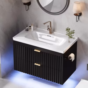 Shoppy 24" Floating Bathroom Vanity with Sink – Wall-Mounted Cabinet with LED, 3-Hole Ceramic Sink & Soft-Close Drawers for Small Spaces Shoppy floating bathroom vanity with sink and LED