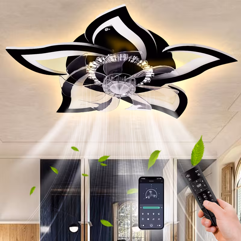Shoppy 27" Low Profile Ceiling Fan with Light – Flush Mount, 6 Speeds, 3-Color Dimmable Remote & App Control for Bedroom & Living Room Shoppy low profile ceiling fan with light remote