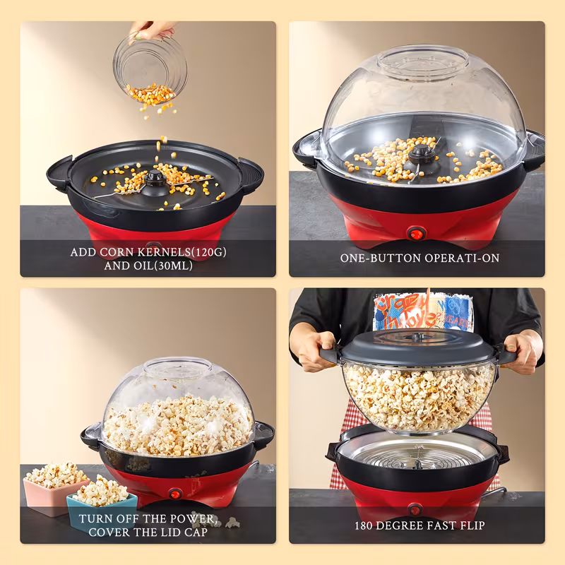 Shoppy 800W Popcorn Machine – 6-Quart Electric Popcorn Popper with Nonstick Plate, Quick-Heat Technology & Cool-Touch Handles Shoppy electric popcorn machine 6 quart