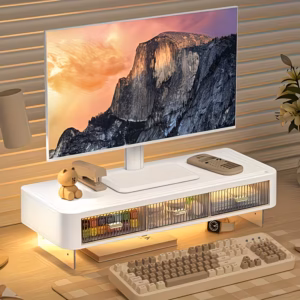 Shoppy adjustable acrylic monitor riser with drawers
