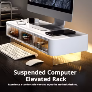 Shoppy adjustable acrylic monitor riser with drawers