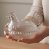 Shoppy chicken shaped glass candy jar
