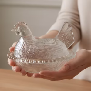 Shoppy chicken shaped glass candy jar