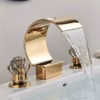 Shoppy Chrome Bathroom Sink Faucet – 2-Handle Crystal Knob High Arc Waterfall Spout, 3-Hole Basin Mixer for Modern Bathrooms Shoppy chrome bathroom sink faucet with crystal knobs