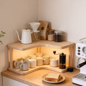 Shoppy corner wooden display rack 2 layer organizer