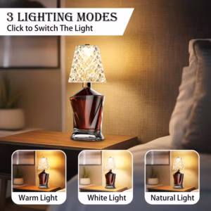 Shoppy Crystal Clear Bottle Light Table Lamp – Rechargeable 3-Color LED Wine Lamp with Acrylic Shade Shoppy crystal bottle lamp rechargeable 3 color