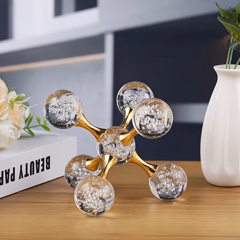 Shoppy Crystal Molecular Structure Sculpture – Geometric Desk Decor, Contemporary Art Ornament for Home & Office Shoppy crystal molecular structure sculpture decor