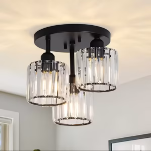 Shoppy crystal semi-flush chandelier 3 light