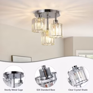 Shoppy crystal semi-flush chandelier 3 light