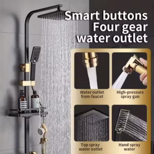 Shoppy Deluxe Brass Shower System – 8" Rain Shower & Handheld, 4-Function Wall Mount Set with Hot/Cold Mixer Shoppy brass shower system with rain and handheld